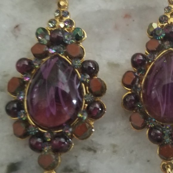 HOLIDAY STATEMENT JOSE & MARIA BARRERA PURPLE CRYSTAL DANGLE CHANDELIER EARRINGS - Picture 5 of 16